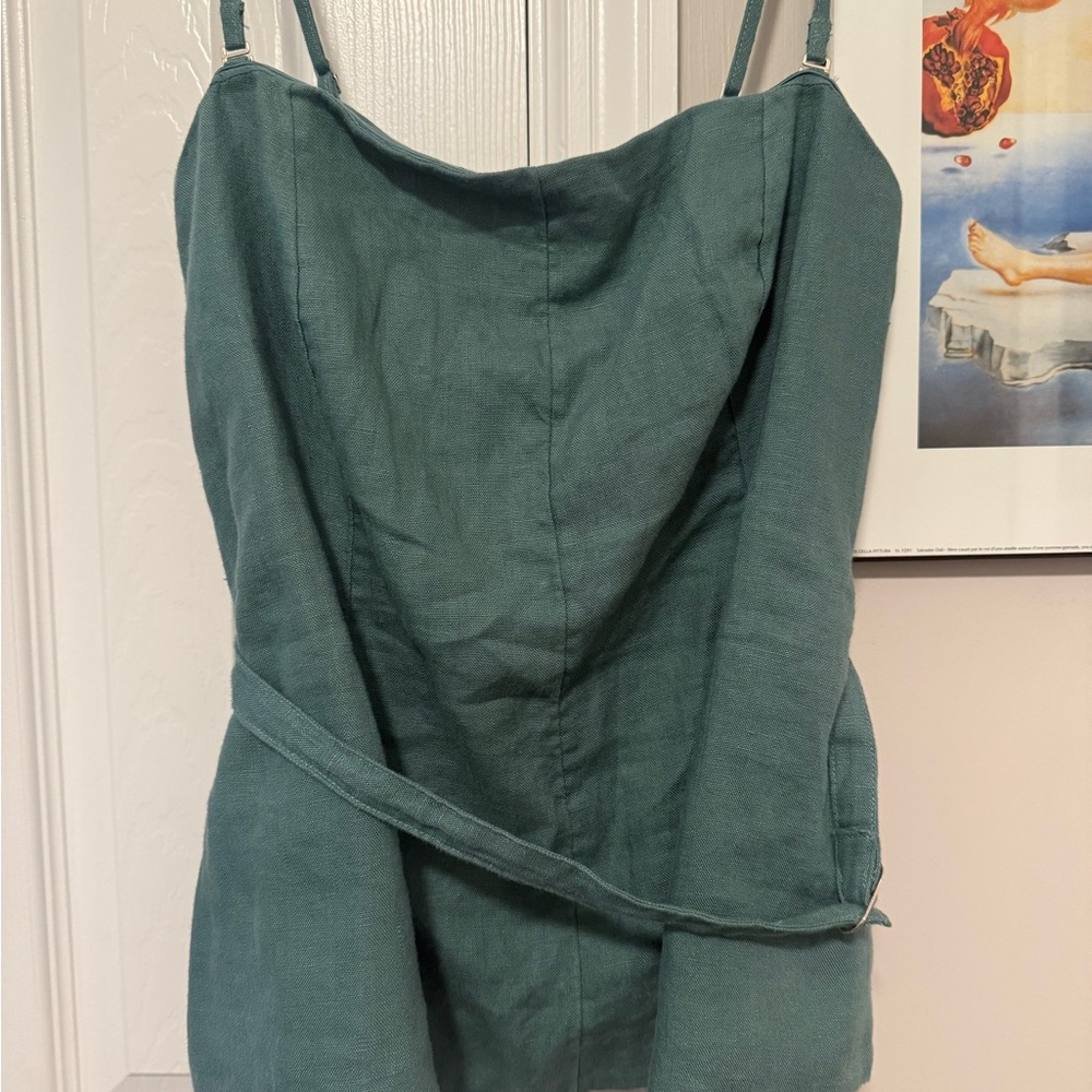 Abercrombie Premium Linen Strapless Tailored Top Deep Sage